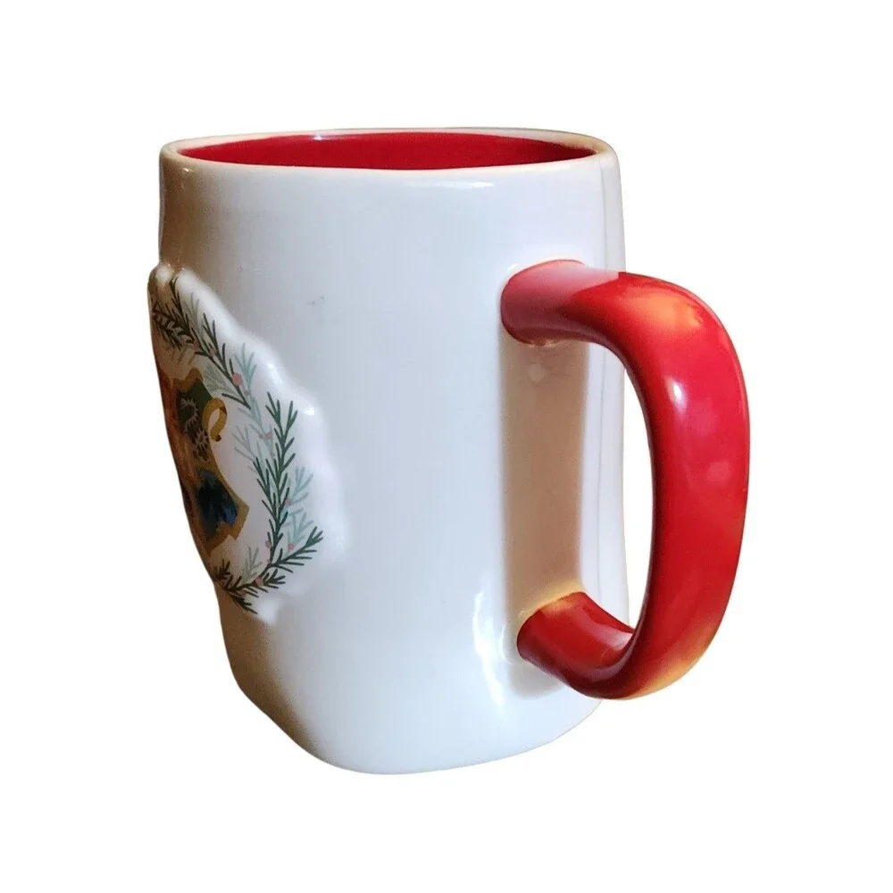 Rae Dunn Harry Potter Coffee Mug Christmas At Hogwarts White Red Embossed Crest